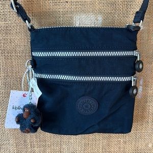 Kipling Navy Blue Alvar XS Crossbody Bag Don Monkey Keychain Zipper Tan Lining